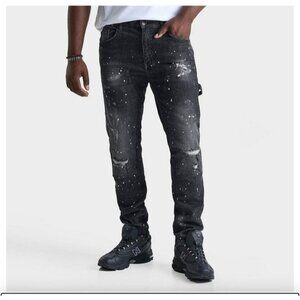FWRD Denim Black Distressed Paint-Splatter Skinny Jeans 34x32 Mens Cotton Blend